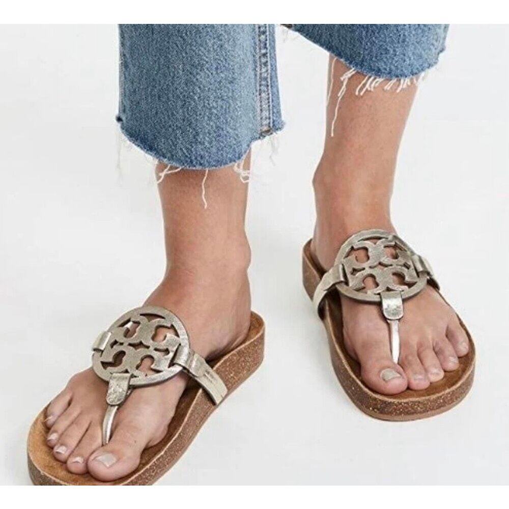 Tory Burch Miller Cloud Sandals Womens Size 6 Spark Gold With Medallion - Picture 1 of 8